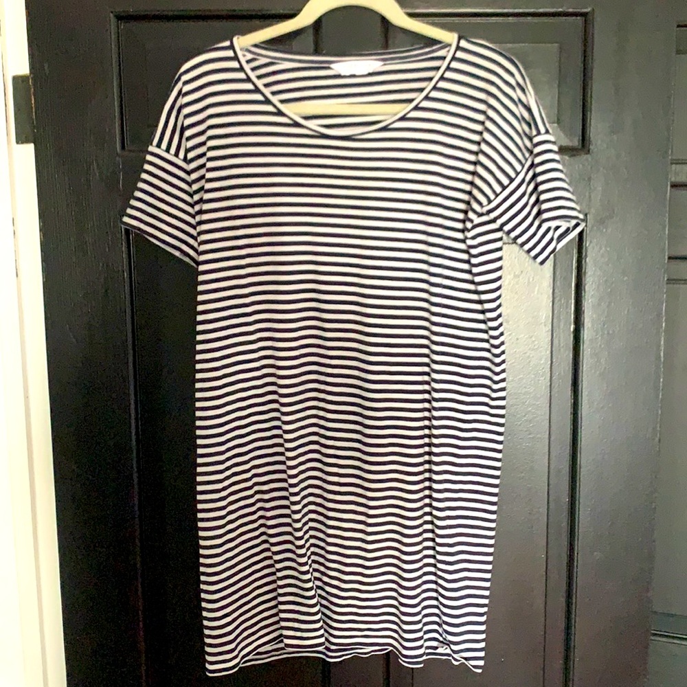 Everlane Box Tshirt Dress Size Small Navy Stripe